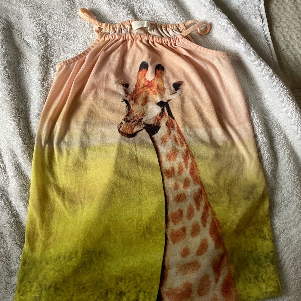 Zara Kids Dress with Giraffe Print in Peach and Yellow